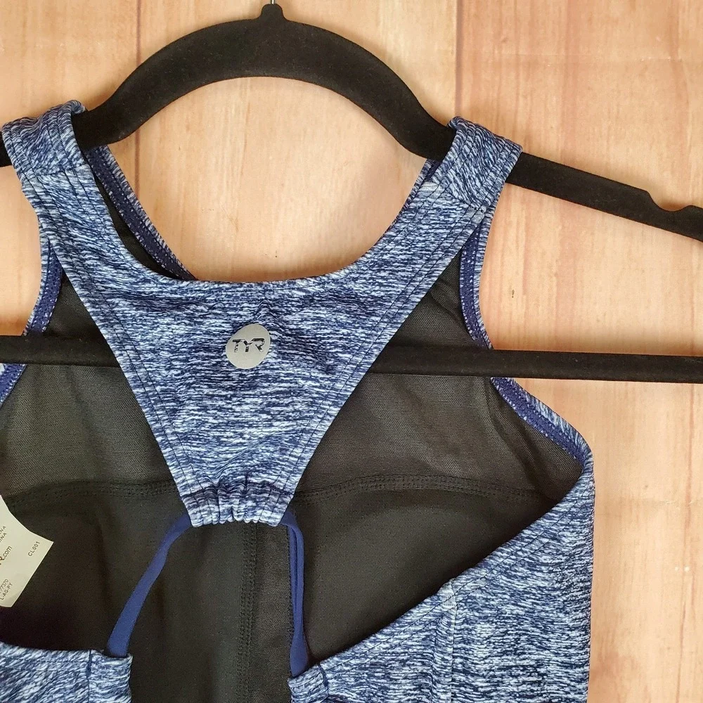 TYR Mantra Kira Bikini Top Womens Small Heather Navy Blue Built In Bra Swimwear
